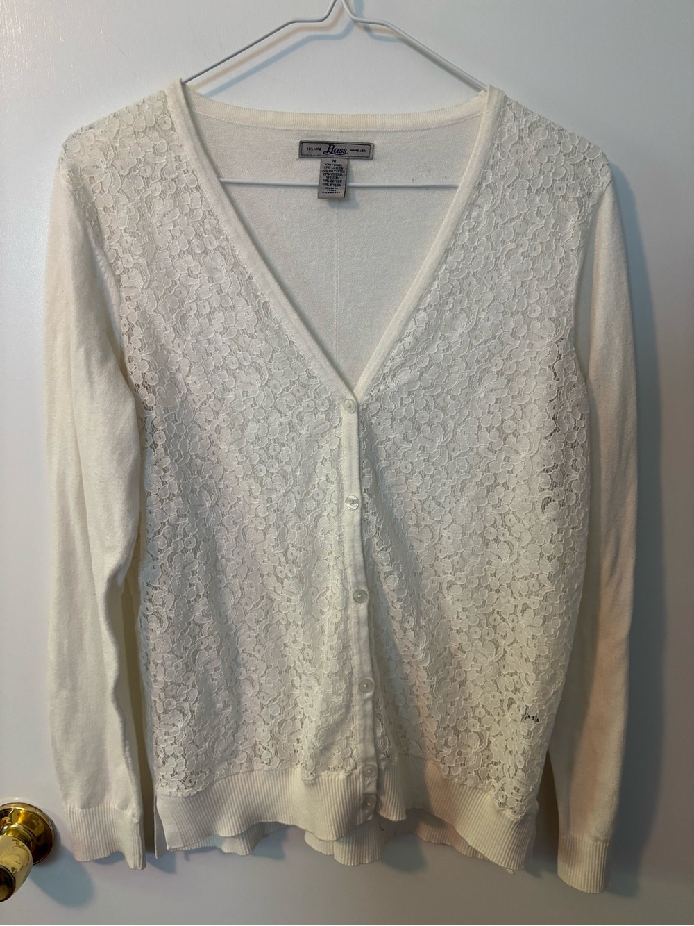 Cottagecore Coquette Girly Retro Bass White Lace Front V-Neck Cardigan Medium